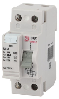  Выключатель дифференциального тока (УЗО) 2п 63А/30мА ВД-40 (электронное) SIMPLE-mod-44 ЭРА Б0039264