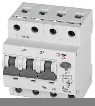  Выключатель автоматический дифференциального тока 3P+N C32 30мА тип АC защита 230В АВДТ 4.5кА PRO D32E4C32АC30P АД32 электронное Эра Б0057796